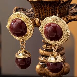 Renaissance-style Gold/Oxblood Earrings